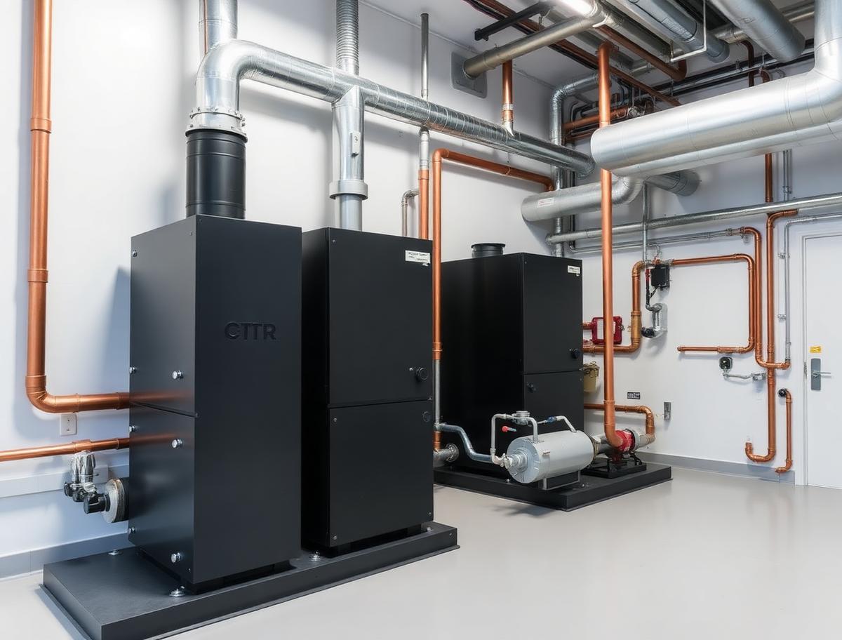 High-efficiency gas boiler with piping in a mechanical room, part of a boiler installation in Chicagoland