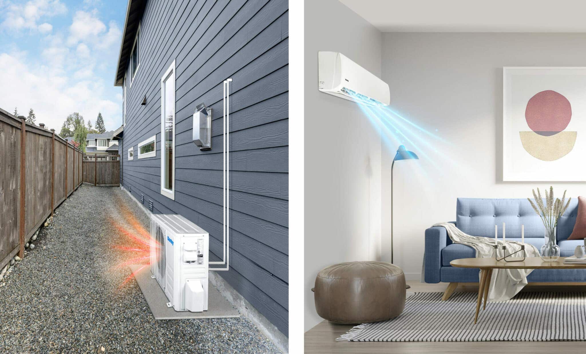 Ductless mini split indoor unit installed for heating and cooling in a Chicago area home